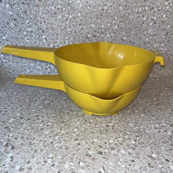 Vintage Tupperware Yellow Colanders Strainers Set 1 Qt #1200-9 and 2 Qt #1523-8 - Picture 3 of 12